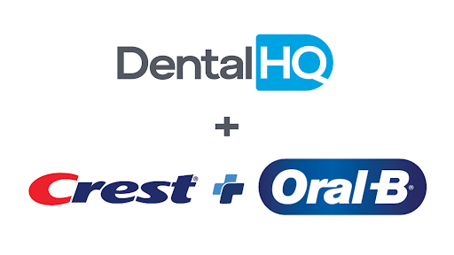 DentalHQ logo plus Crest and Oral-B logo